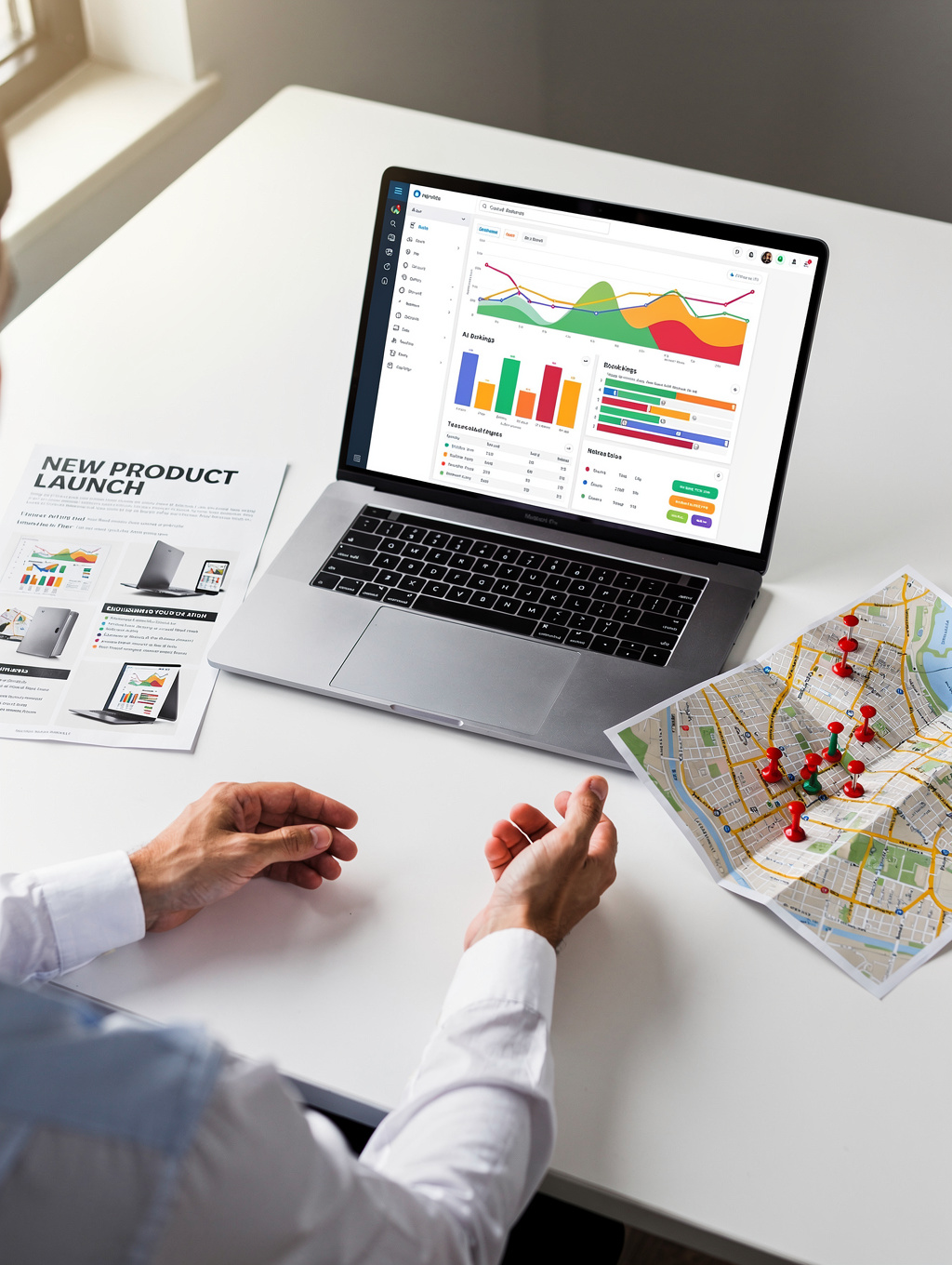 Modern office setting with professional documents and digital devices on a clean desk