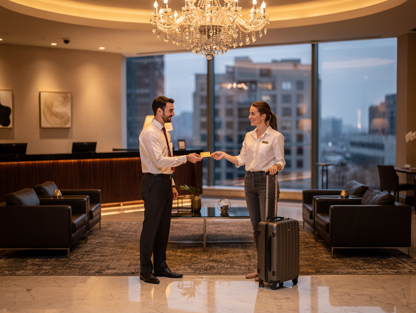 Modern hotel lobby interior with luxury aesthetic