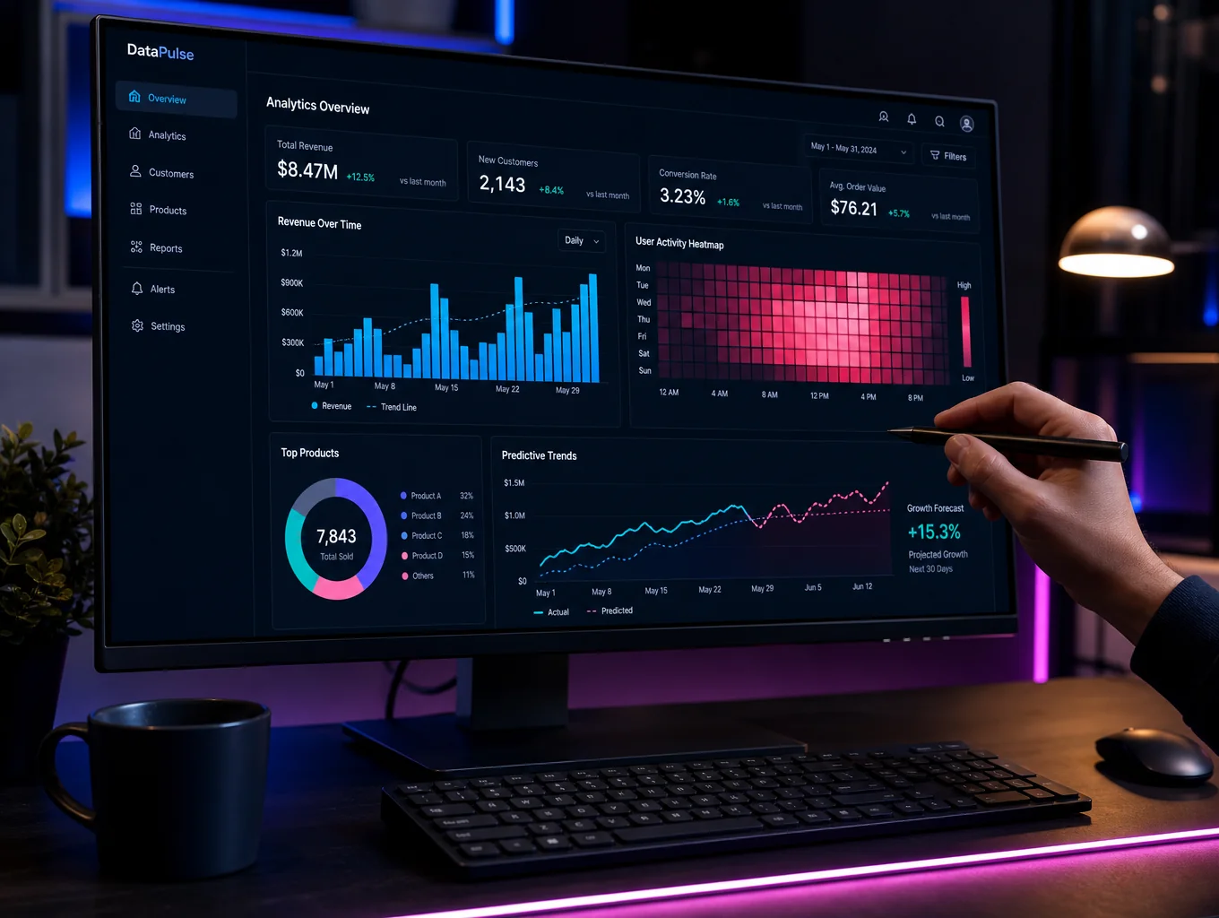 Digital dashboard showing hotel booking trends and strategy metrics