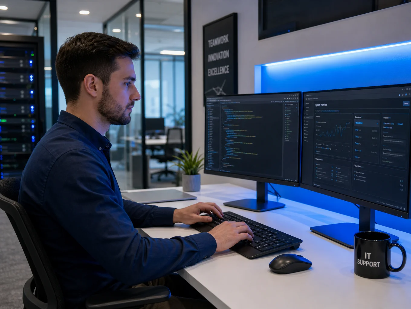 IT professional configuring hotel management software systems