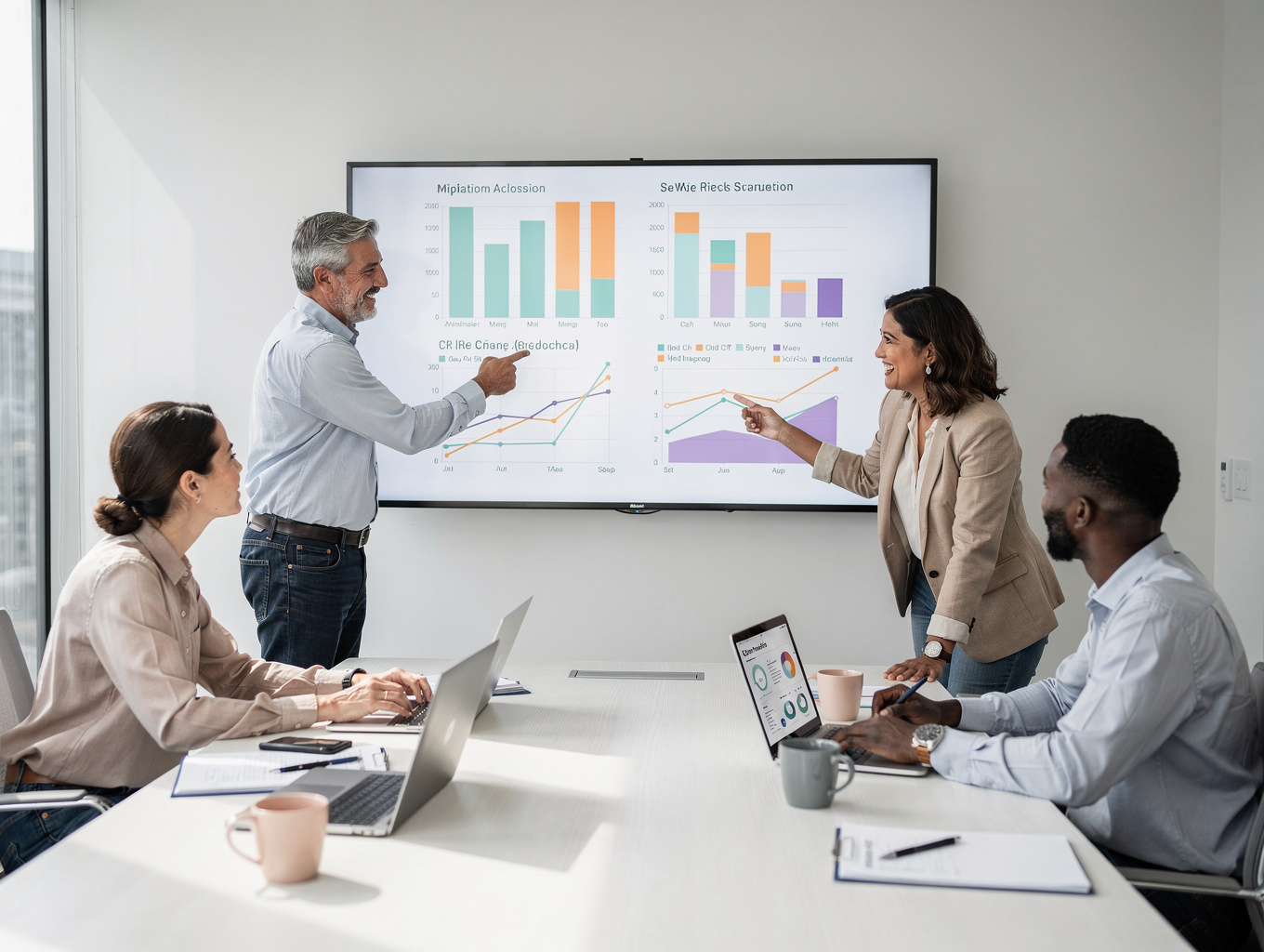 Hotel revenue management team reviewing growth metrics