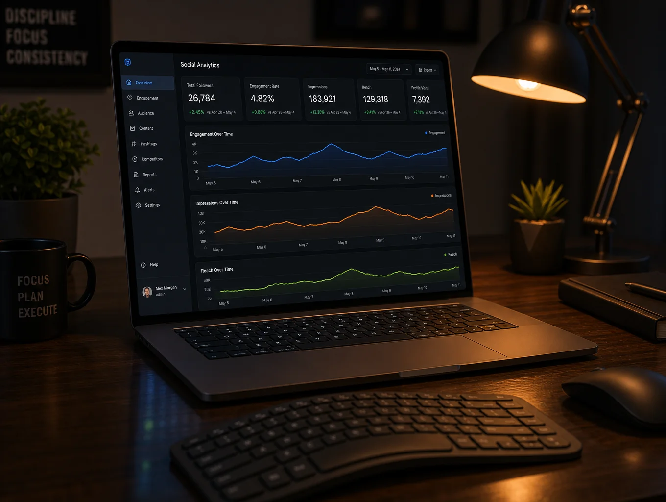 Hotel management software dashboard on a laptop