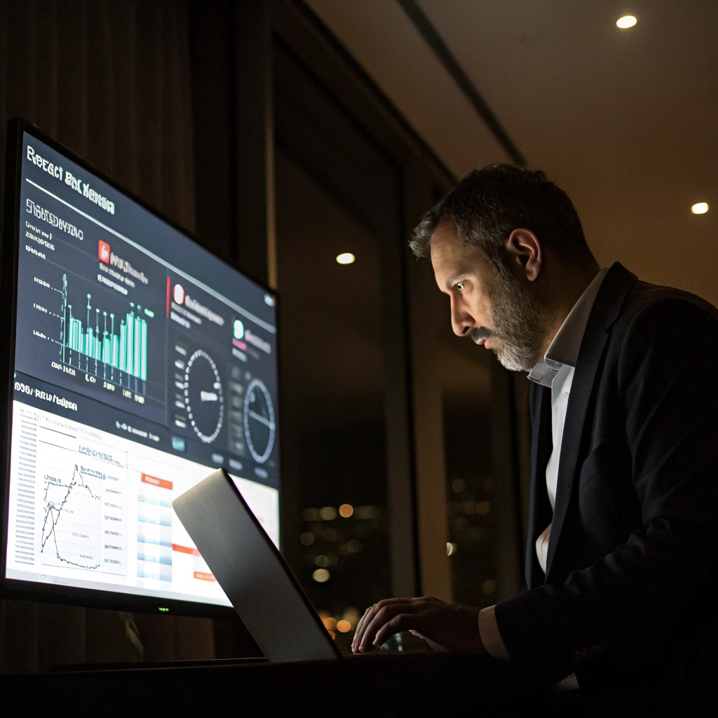 Revenue manager analyzing hotel performance data