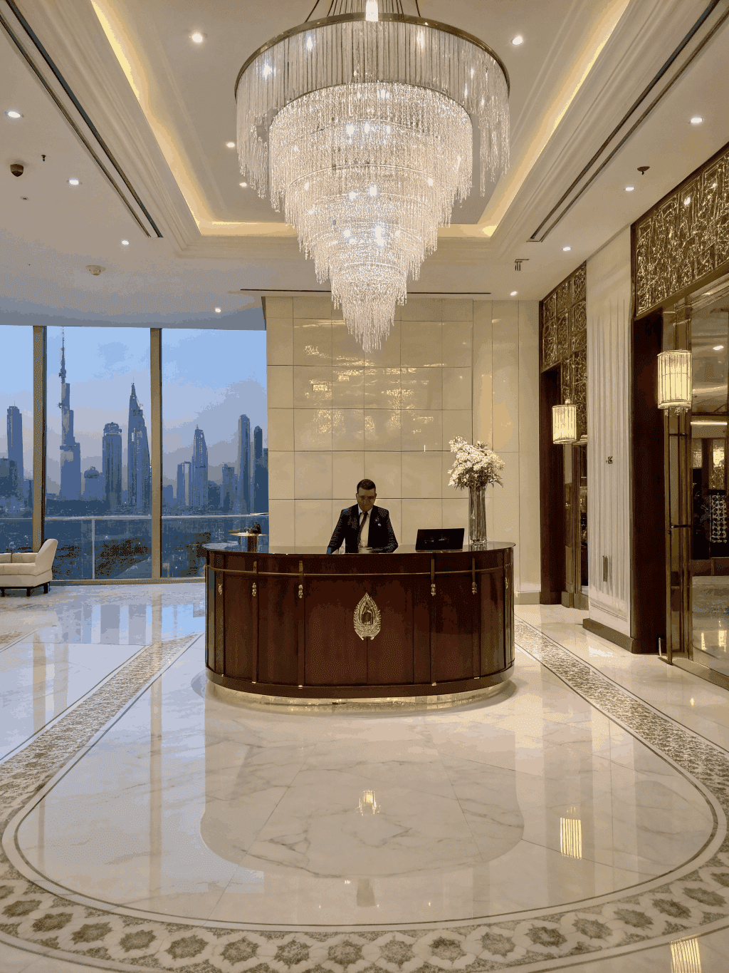 Urban Hotel India — modern business hotel lobby with professional lighting