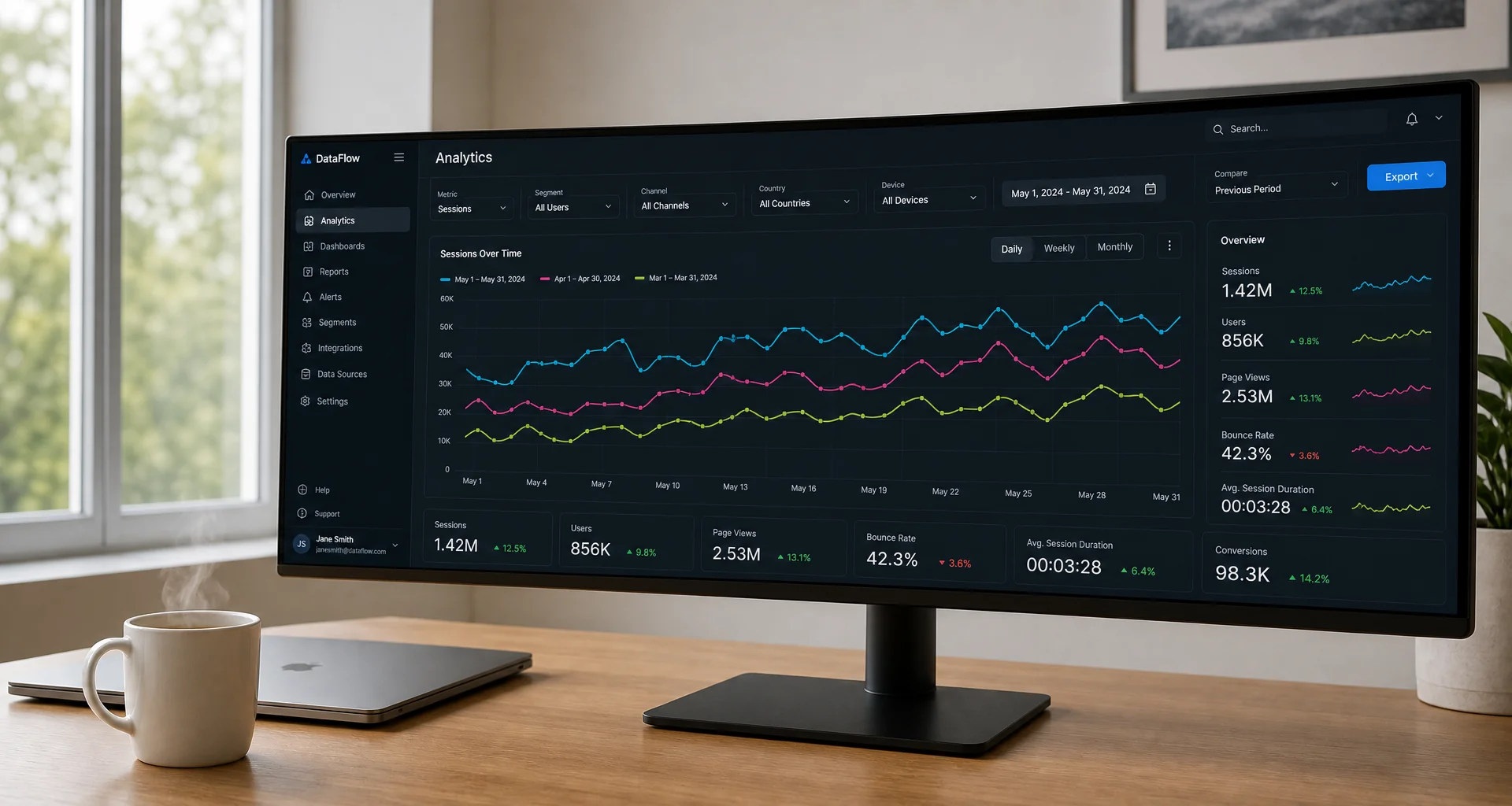 Hotel revenue analytics dashboard on professional screen