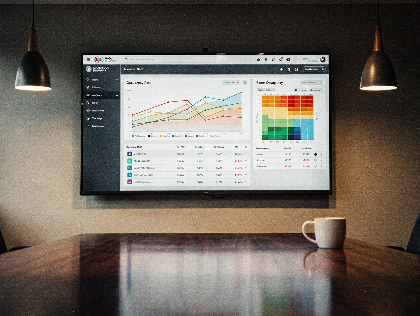 Hotel revenue analytics dashboard with rate parity and OTA growth charts
