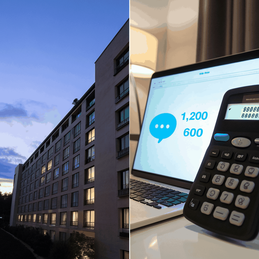 post chatgpt hotel ads and what they mean for independent hotels Professional split‑screen illustration: left side shows a sleek hotel front desk with a glowing “Direct Booking” button on a laptop; right side shows a futuristic AI chat bubble with the ChatGPT logo and a hotel ad preview on a mobile device, all set against a deep navy background with gold accent lines.